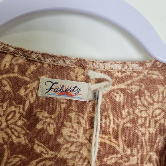 Faherty Earthy Brown Floral Paisley Garden Girl Ashley Linen Wrap Dress S - Picture 15 of 16